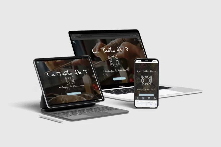 Mockup de la version 2 du site La Table de Trois réalisé par Lisa Bardet, Conceptrice Designer UI présenté dans son portfolio Digital-lisa.fr