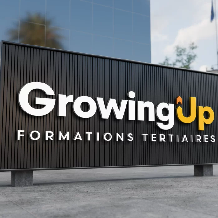 Mockup du Logo GrowingUp sur panneau, réalisé par Lisa Bardet, Conceptrice et Designer UI | Portfolio Digital Lisa