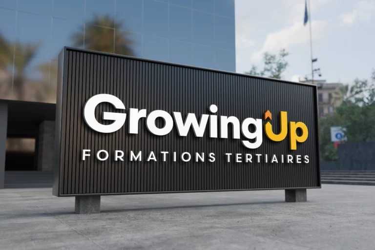 Mockup du Logo GrowingUp sur panneau, réalisé par Lisa Bardet, Conceptrice et Designer UI | Portfolio Digital Lisa