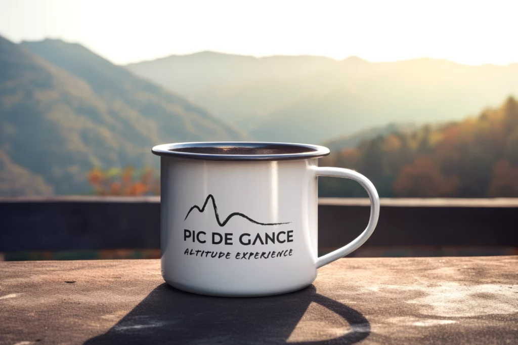 Mockup du logo Pic de Gance sur une tasse, réalisé par Lisa Bardet, Conceptrice et Designeuse UI | Portfolio Digital Lisa